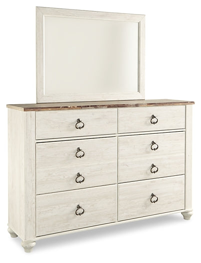 Willowton Queen Panel Bed with Mirrored Dresser and Nightstand