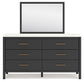 Cadmori Queen Upholstered Bed with Mirrored Dresser and Chest