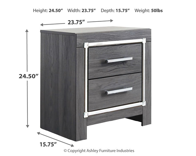 Lodanna King Panel Bed with 2 Storage Drawers with Mirrored Dresser, Chest and 2 Nightstands