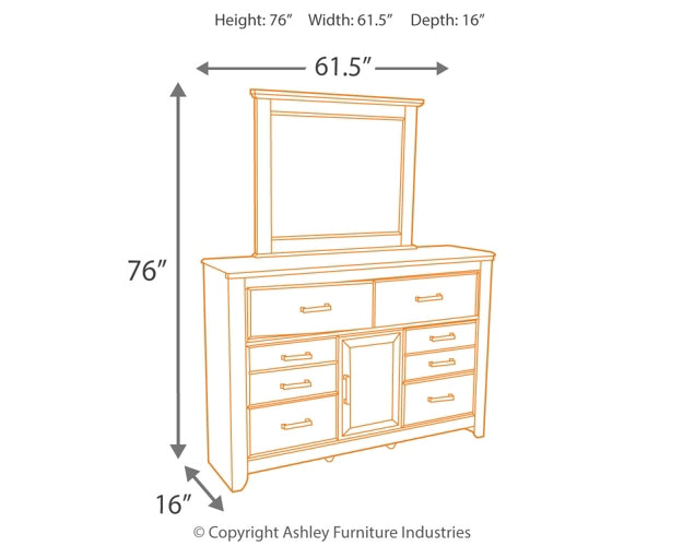 Juararo King Panel Bed with Mirrored Dresser and 2 Nightstands