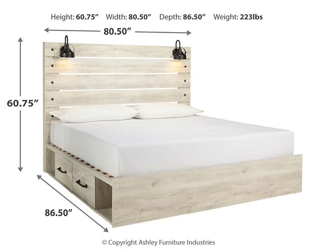 Cambeck King Panel Bed with 2 Storage Drawers with Mirrored Dresser and Nightstand