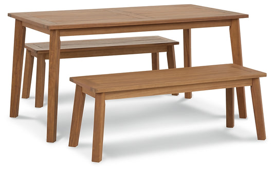 Janiyah Outdoor Dining Table and 2 Benches