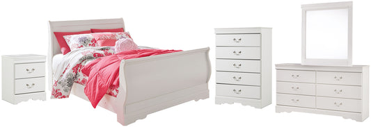 Anarasia Full Sleigh Bed with Mirrored Dresser, Chest and Nightstand