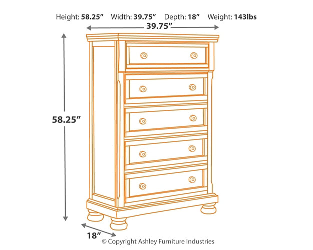 Porter California King Sleigh Bed with Mirrored Dresser and Chest