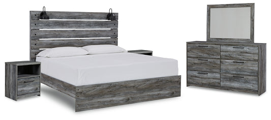 Baystorm King Panel Bed with Mirrored Dresser and 2 Nightstands