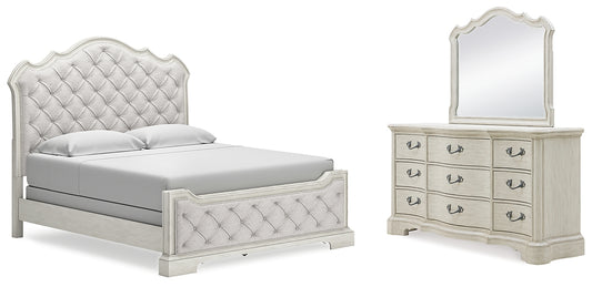 Arlendyne King Upholstered Bed with Mirrored Dresser