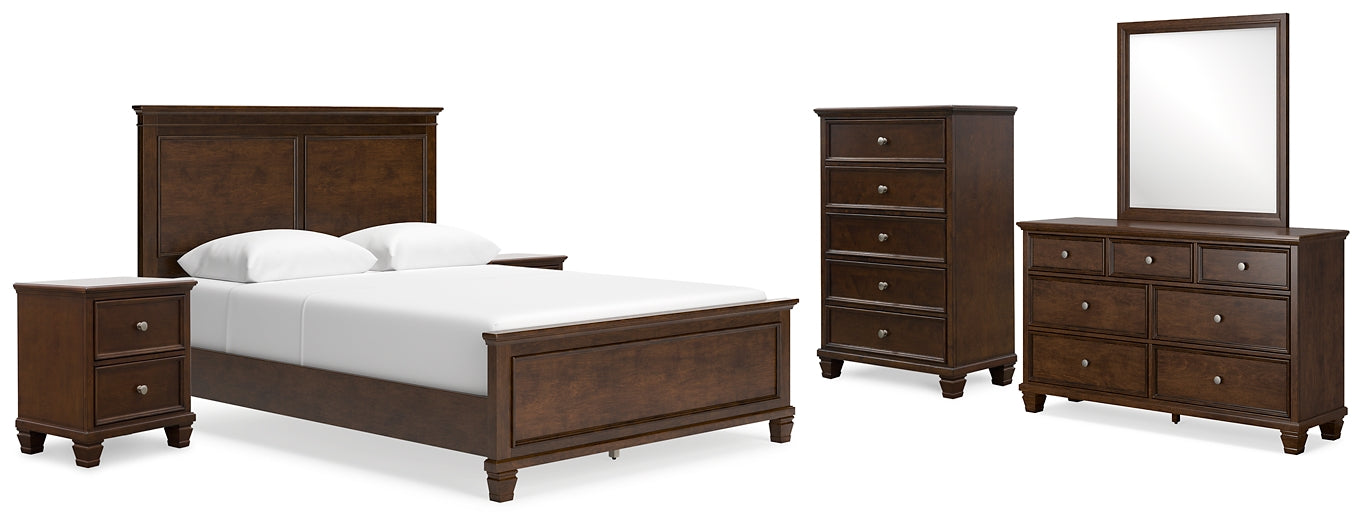 Danabrin Queen Panel Bed with Mirrored Dresser, Chest and 2 Nightstands