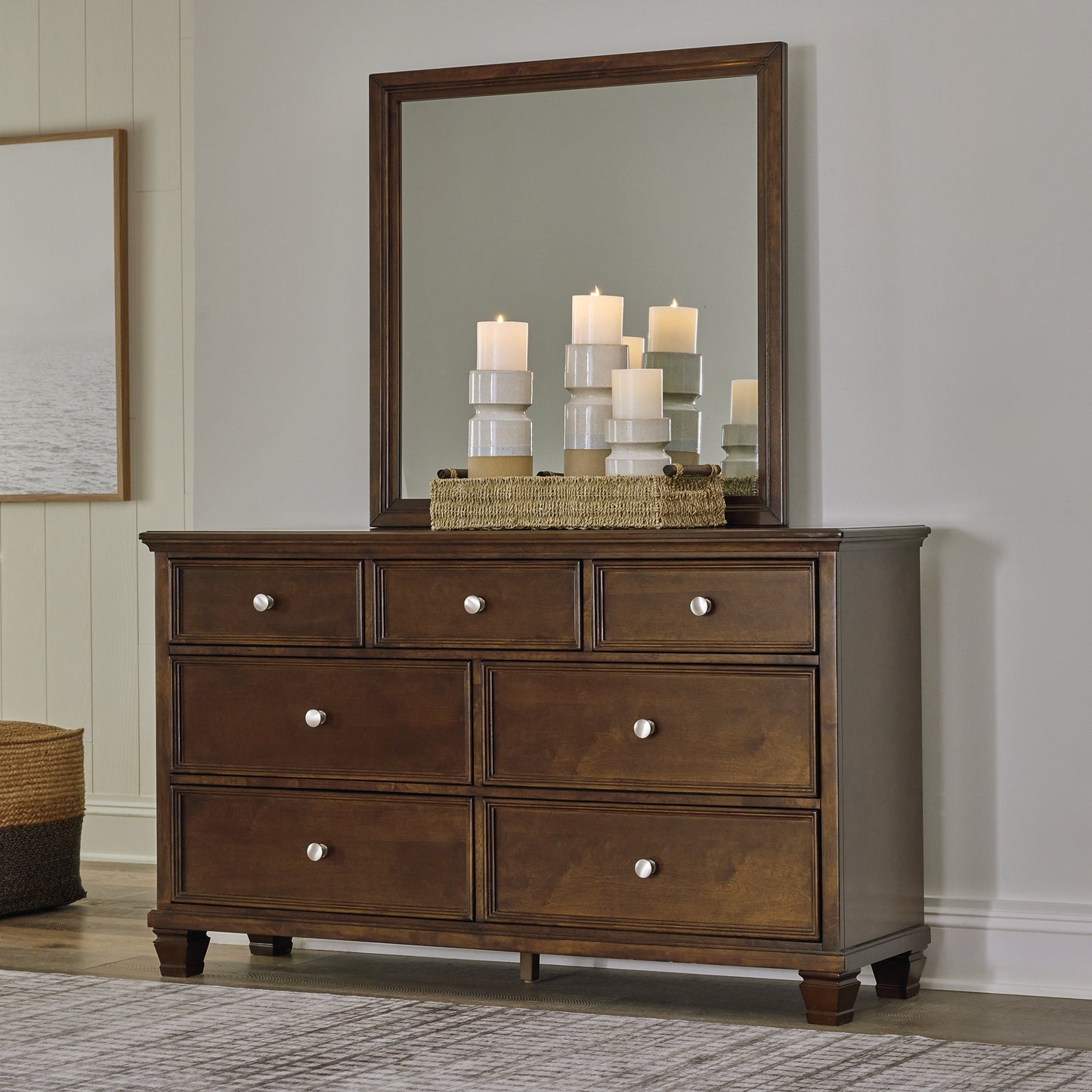 Danabrin California King Panel Bed with Mirrored Dresser