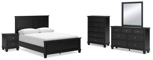 Lanolee Queen Panel Bed with Mirrored Dresser, Chest and Nightstand