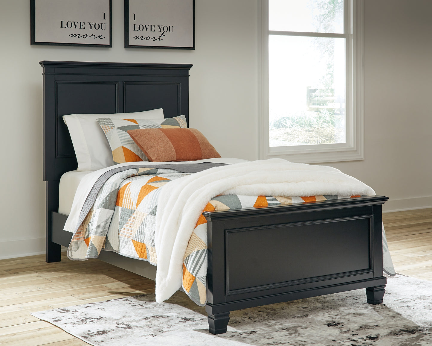 Lanolee Twin Panel Bed with Mirrored Dresser, Chest and Nightstand