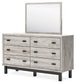 Vessalli King Panel Headboard with Mirrored Dresser and 2 Nightstands