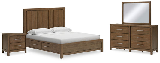 Cabalynn California King Panel Bed with Storage with Mirrored Dresser and Nightstand